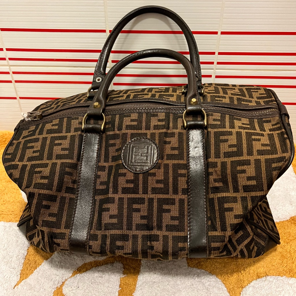 Fendi Zucca Canvas Leather Boston Bag Great Condition Authentic Monogram